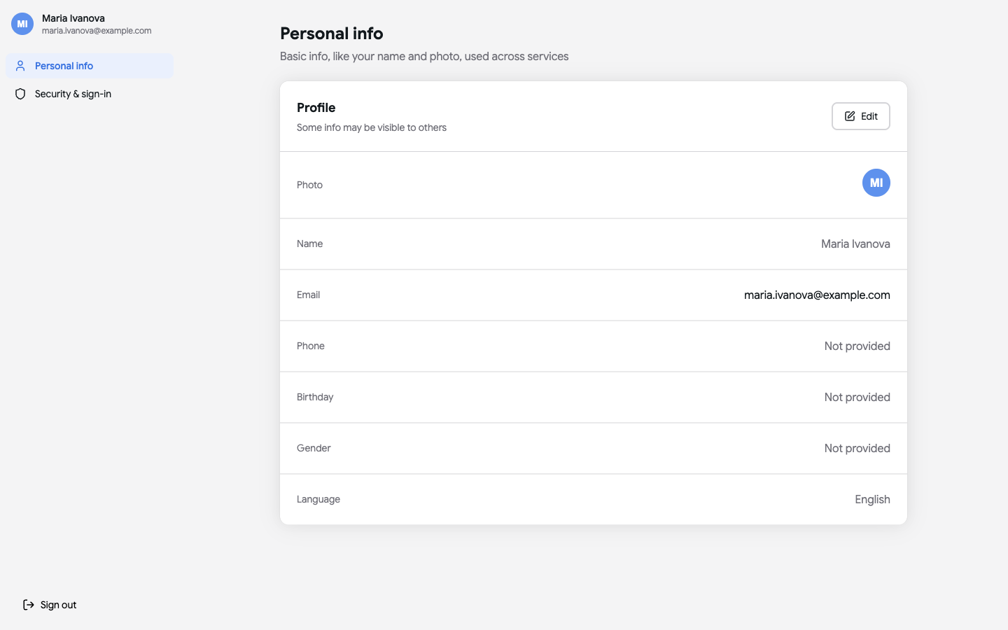 Profile screen