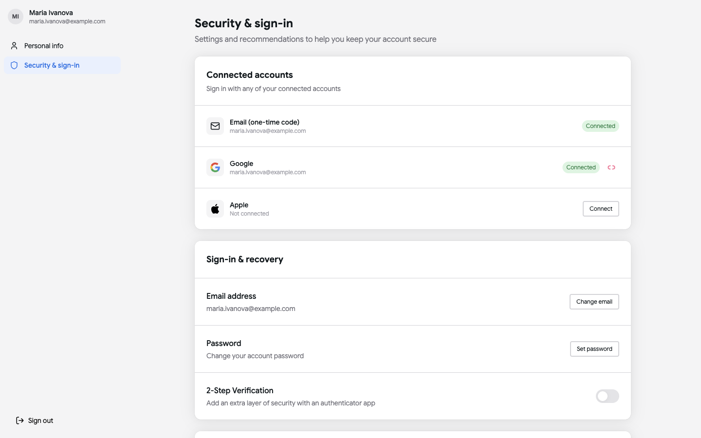 Security and sign-in