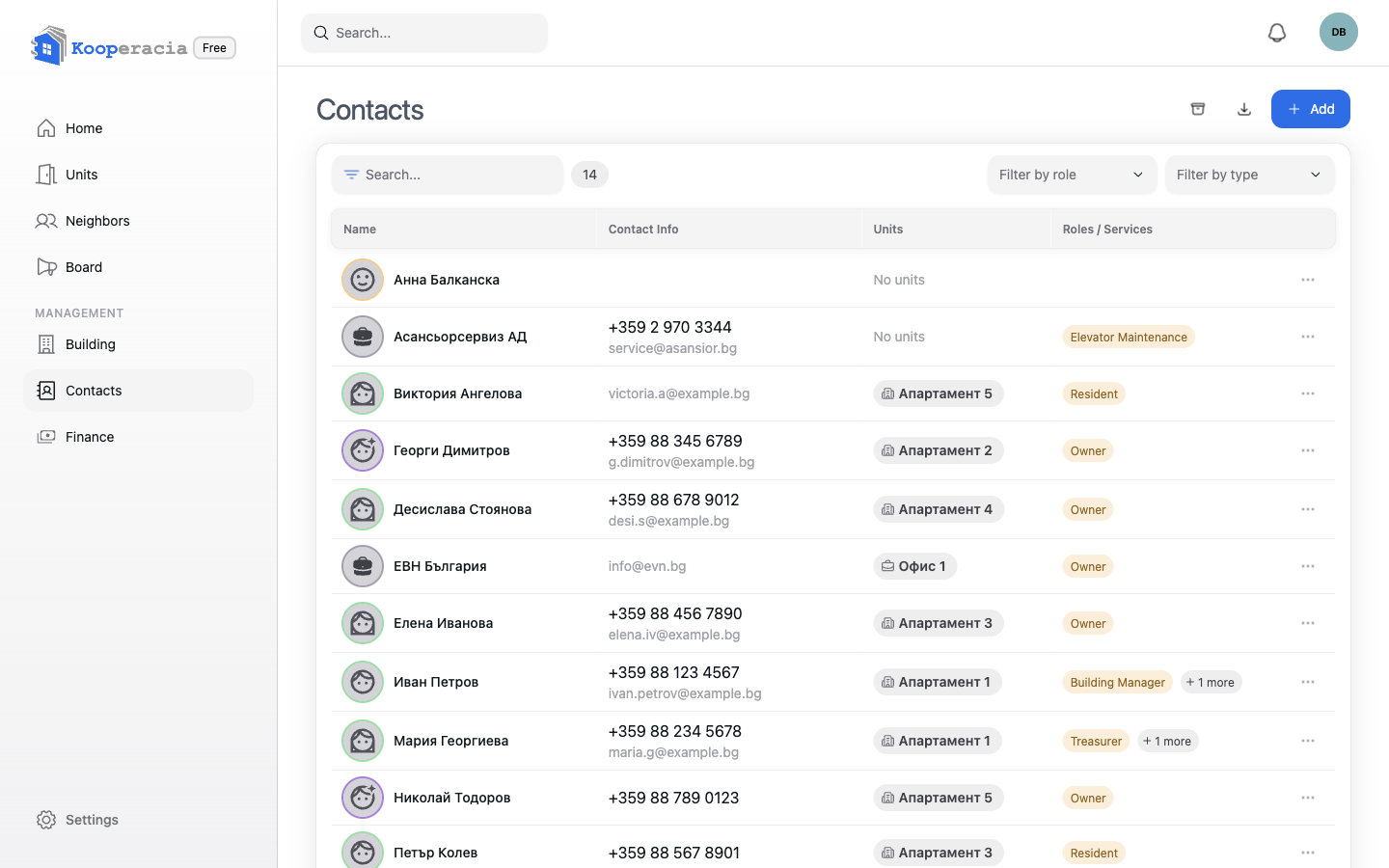 Contacts directory